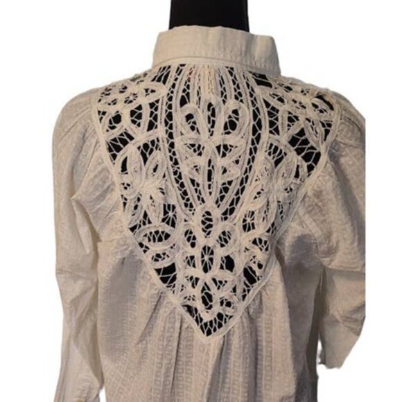 Anthropologie Pilcro Ivory Lace Back Button Up Blouse Small - Picture 4 of 6